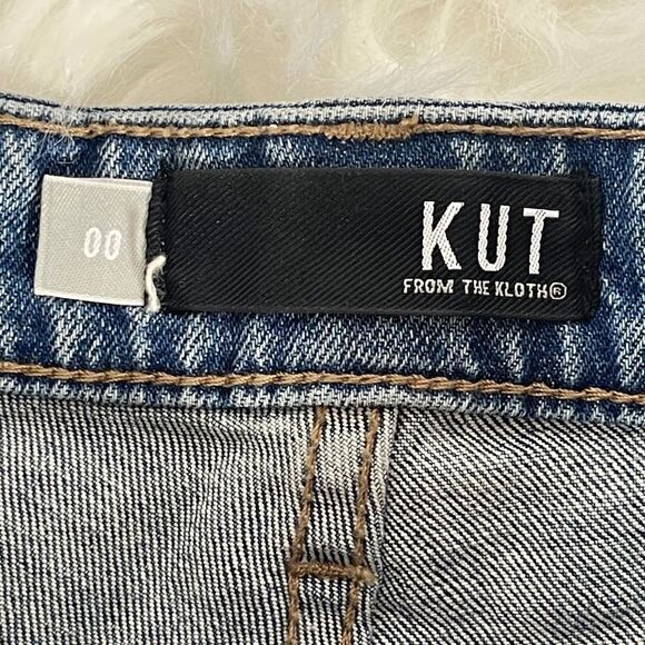 Kut From The Kloth Jane Distressed Raw Hem Blue High Rise Shorts Sz 00 - Picture 7 of 11